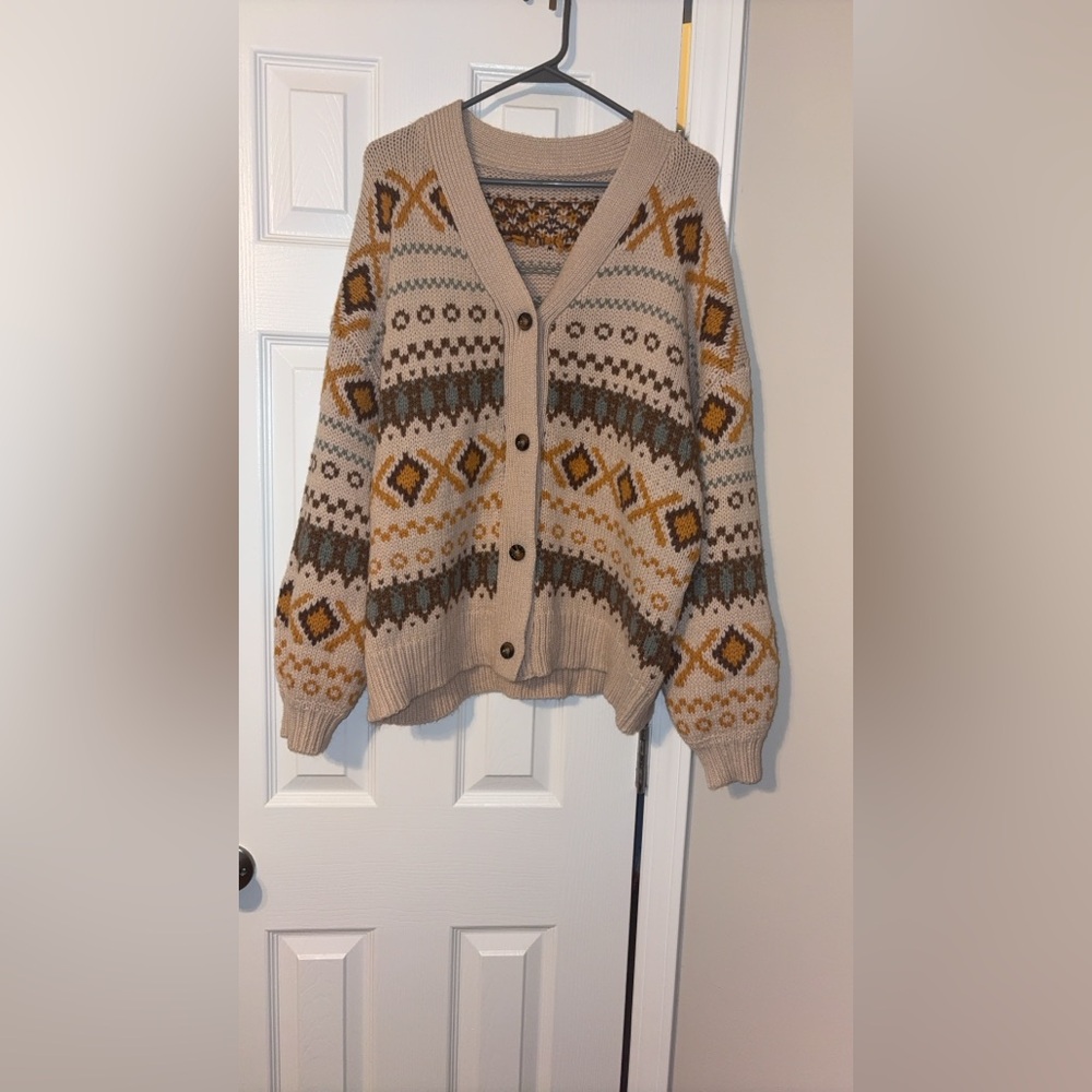 Cozy Geometric Knit Cardigan Size L
